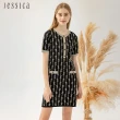 【JESSICA】優雅顯瘦蝴蝶結印花短袖針織洋裝22417C（黑）