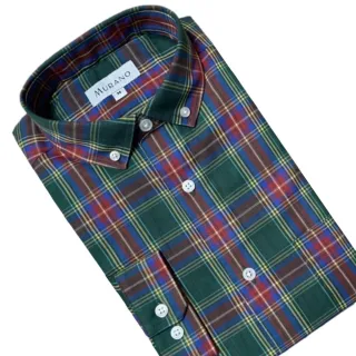 【MURANO】男格條紋長袖襯衫-淺藍紅 M-2XL(台灣製、現貨、長袖、格紋)