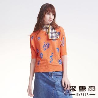 【MYVEGA 麥雪爾】音符水鑽蝙蝠袖保暖針織上衣-柑