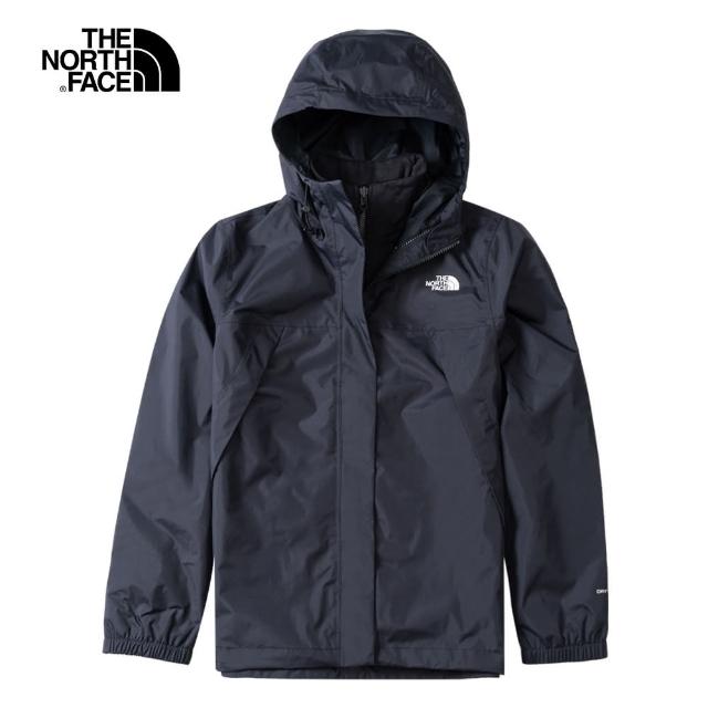 【The North Face 官方旗艦】北面女款黑色DryVent防水透氣寬鬆連帽三合一外套｜7QW6JK3