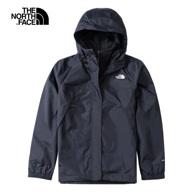 【The North Face 官方旗艦】北面女款黑色防水透氣寬鬆連帽三合一外套｜7QW6JK3(內搭抓絨款)