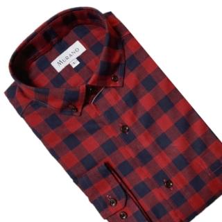 【MURANO】經典格紋長袖襯衫-紅底藍格 M-2XL(臺灣製、現貨、長袖、格紋)