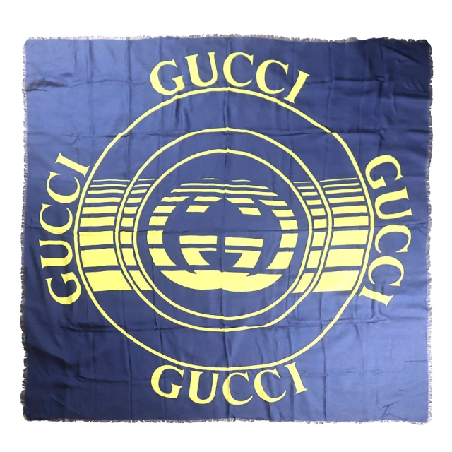 GUCCI 古馳 雙G 雙LOGO混紡方形披巾圍巾(藍色/140cm)