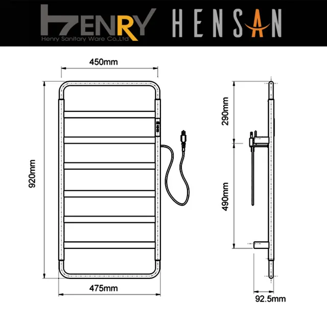【HENSAN 亨力衛浴】F-2023-SG智能電熱毛巾桿-槍灰色