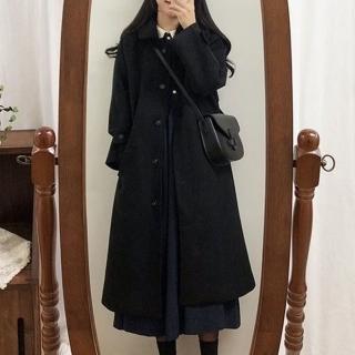 【巴黎精品】現貨+預購 毛呢外套長款大衣(韓版單排扣寬鬆氣質女外套p1at10)