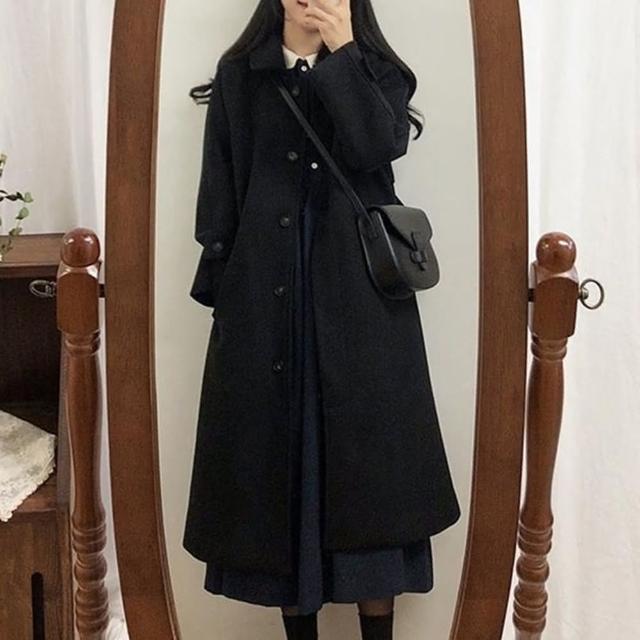 【巴黎精品】現貨+預購 毛呢外套長款大衣(韓版單排扣寬鬆氣質女外套p1at10)