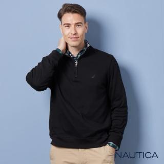 【NAUTICA】經典立領吸濕排汗拉鍊長袖POLO衫(黑)