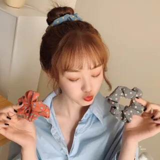 【INES】點點髮圈 撞色髮圈/法式復古點點撞色大腸圈 髮圈 髮繩(7色任選)