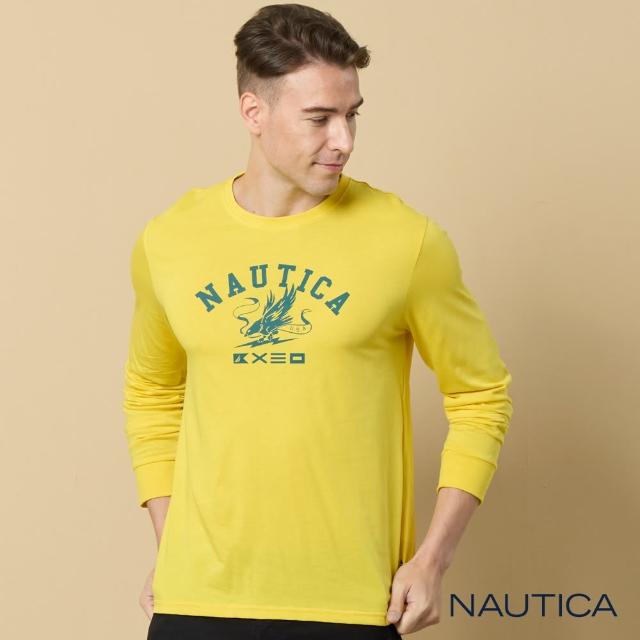 【NAUTICA】男裝 品牌LOGO圖騰長袖T恤(黃)