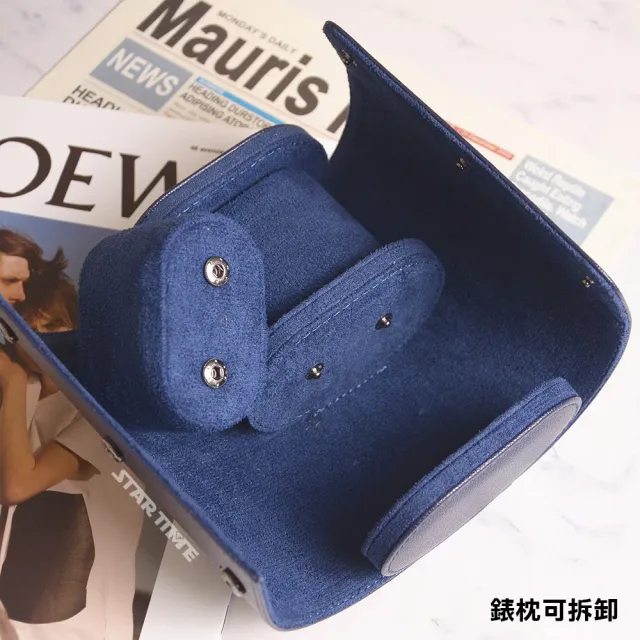 【STAR TIME】海軍藍 皮革手錶收納盒 2入 旅行收納包 飾品收納 情人節(LBN001-2)