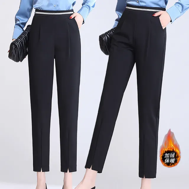 【麗質達人】2678黑色加絨加厚百搭褲AA(M-4XL)