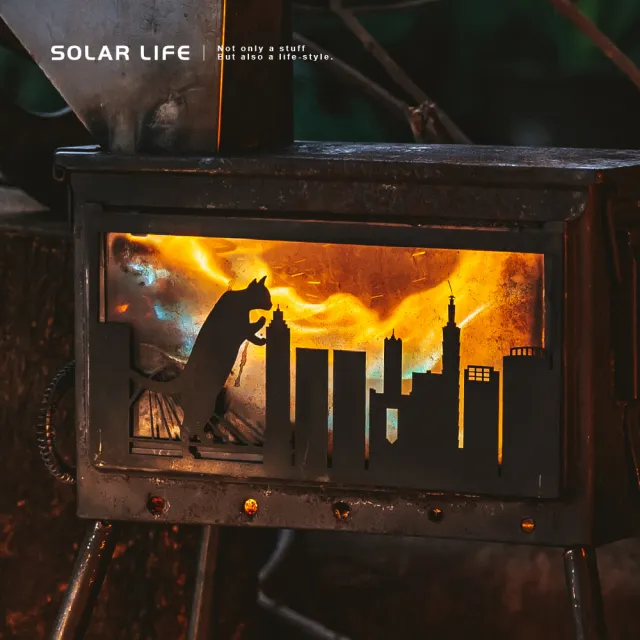 【Solar Life 索樂生活】贈木質燃料 彈藥箱柴爐替換面板/金屬雕刻飾片 萌獸喵吉拉大進擊(不鏽鋼雷雕)