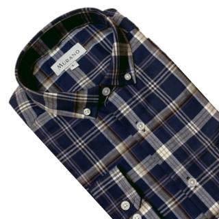 【MURANO】經典格紋長袖襯衫-線條藍格 M-2XL(臺灣製、現貨、長袖、格紋)