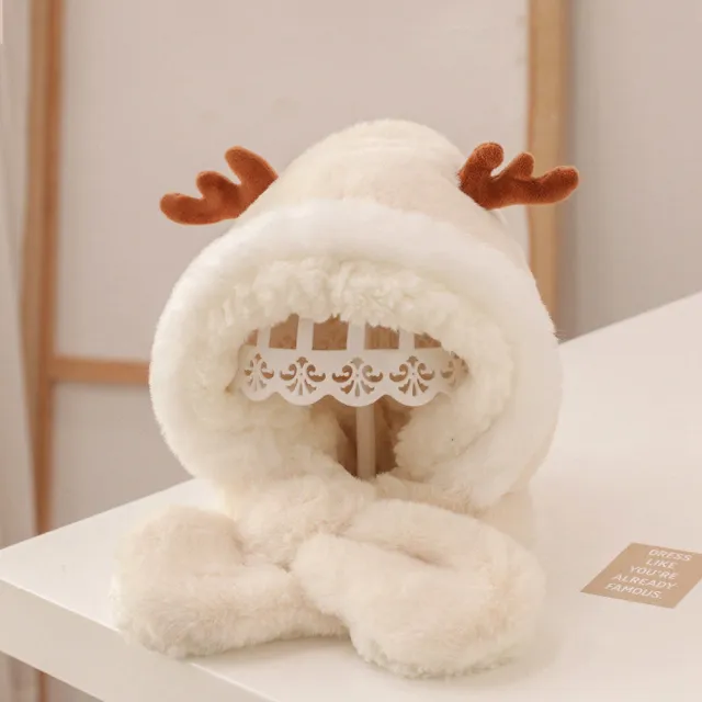 【Kori Deer 可莉鹿】保暖絨毛麋鹿嬰兒童連帽圍巾(一體圍脖帽秋冬寶寶帽童帽聖誕)