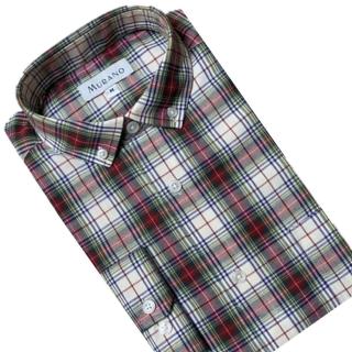 【MURANO】男格條紋長袖襯衫-綠米 M-2XL(臺灣製、現貨、長袖、格紋)
