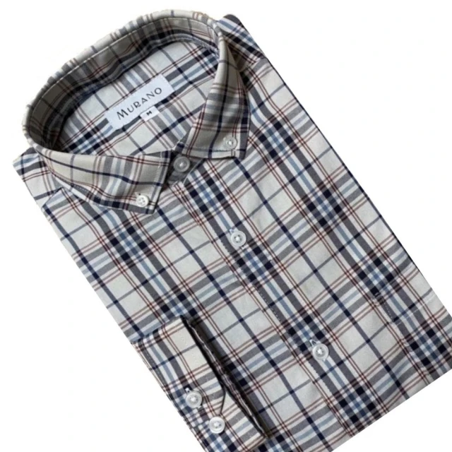 【MURANO】男格條紋長袖襯衫-卡其色 M-2XL(台灣製、現貨、長袖、格紋)