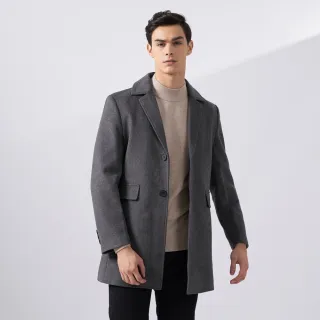 【pierre cardin 皮爾卡登】網路獨家 男款 翻領羊毛尼羽絨大衣外套-灰色(7225732-95)