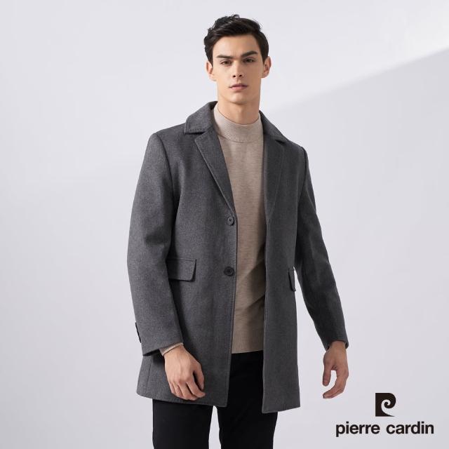 【pierre cardin 皮爾卡登】網路獨家 男款 翻領羊毛尼羽絨大衣外套-灰色(7225732-95)