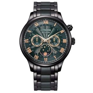 【CITIZEN 星辰】GENTS經典月相盈虧藍寶石光動能黑鋼帶男錶-月相錶42mm(AP1055-87X/AP1055-87L 兩色可選)