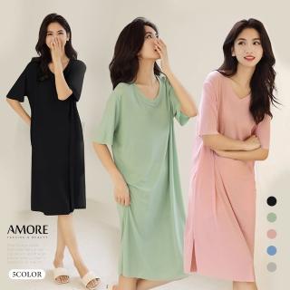 【amore】冰絲涼感長版v領居家上衣(夏日居家睡衣必備)