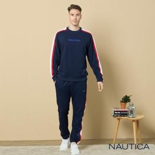 【NAUTICA】男裝 品牌LOGO刷毛運動長褲(藍)