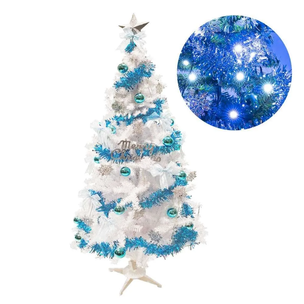【摩達客】耶誕-7尺210cm特仕幸福型裝飾白色聖誕樹 藍銀系配件+100燈藍白光插電式*2(贈控制器/本島免運費)