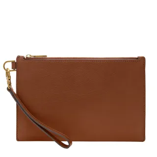 【FOSSIL 官方旗艦館】Wristlet 真皮手拿包-咖啡色 SLG1557200