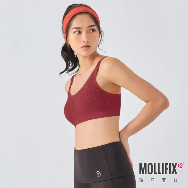 【Mollifix 瑪莉菲絲】A++活力自在簡約可調肩帶舒適BRA、瑜珈服、無鋼圈、運動內衣(紅)