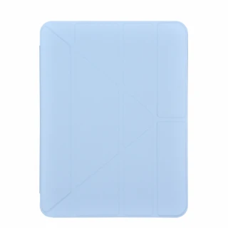 【DEVIA】iPad 10 10.9吋多角摺疊Nappa皮革保護套-藍色(TPU霧面半透明軟底殼)