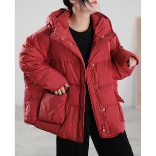 【米蘭精品】現貨+預購 真羽絨90%白鴨絨羽絨外套羽絨衣夾克(連帽寬鬆大口袋防寒保暖女夾克3色74dt5)