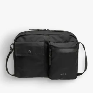 【agnes b.】Voyage 防潑水尼龍雙口袋斜厚款背包(黑)