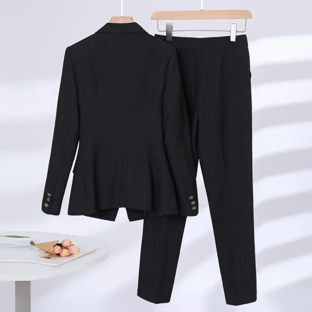 【米蘭精品】現貨+預購 西裝套裝兩件套(修身條紋外套長褲女職業西裝2色74ct25)