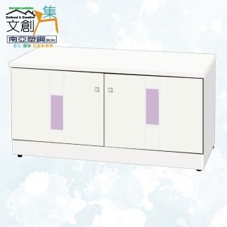 【文創集】南亞塑鋼 理夫3尺直飾彩門系列雙開門坐式鞋櫃(五色可選＋搭配古銅色正方形五金把手)