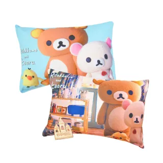 【享夢城堡】MIT卡通枕頭63x45cm(拉拉熊Rilakkuma 拉拉熊與小薰-粉.藍)