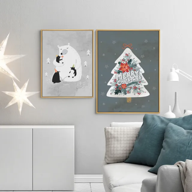 【菠蘿選畫所】來自熊熊的擁抱 - 30x40cm(灰色北極熊企鵝掛畫/聖誕節送禮/兒童臥室掛畫)