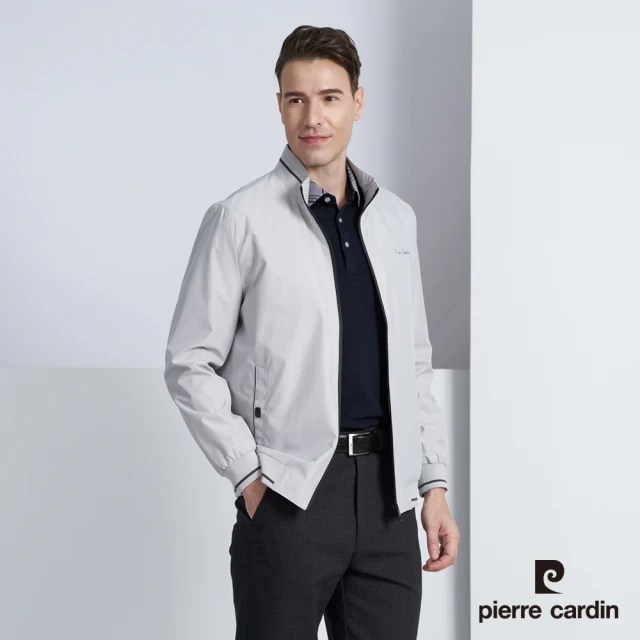 pierre cardin 皮爾卡登 商務休閒 男款 都會休閒立領薄夾克外套-淺灰色(5225663-95)