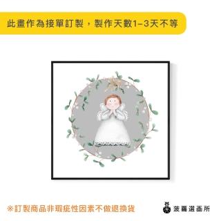 【菠蘿選畫所】溫暖的祝福-40x40cm(白色可愛天使花圈掛畫/暖心聖誕擺飾/兒童臥室掛畫)