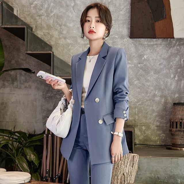 【米蘭精品】現貨+預購 西裝套裝兩件套(休閒通勤外套長褲女職業西裝2色74ct17)