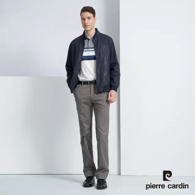 【pierre cardin 皮爾卡登】商務休閒 男款 都會休閒棒球領印花格紋薄夾克外套-深藍色(5225665-38)