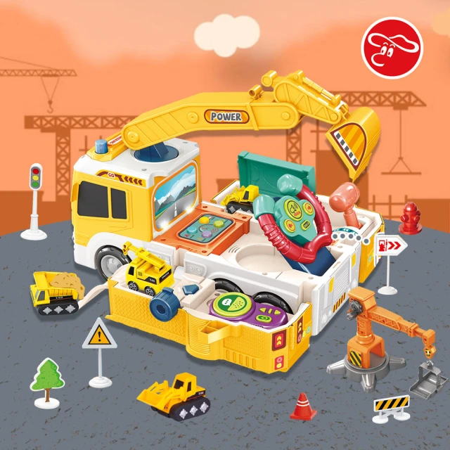 【瑪琍歐玩具】互動方向盤場景車工程系列/HS2070(簡易組裝設計)