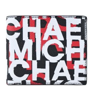 【Michael Kors】經典滿版字母對開8卡男短夾(黑紅)