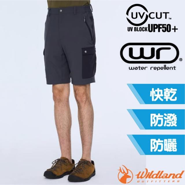 【Wildland 荒野】男 高彈抗uv50+拼接機能短褲.休閒運動短褲(0B01382-101 煙灰色)