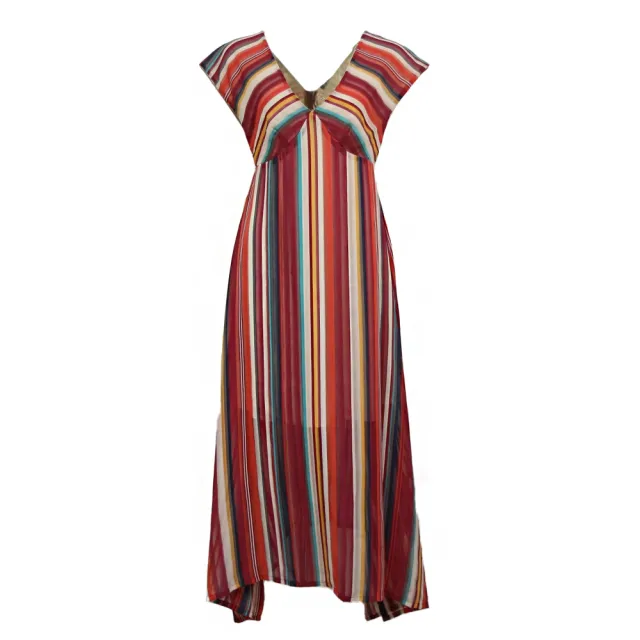 【ICHE 衣哲】Cop.Copine 法國原裝進口V領多彩條紋無袖洋裝