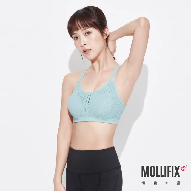 【Mollifix 瑪莉菲絲】A++活力自在雙肩帶舒適BRA、瑜珈服、無鋼圈、開運內衣(淺藍)