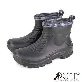 【Pretty】防水靴 防水鞋 短筒雨靴 雨鞋 登山靴 臺灣製義大利設計男女款(黑色/24-29)