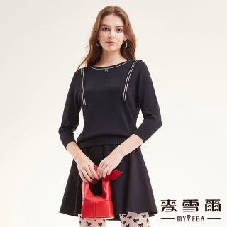 【MYVEGA 麥雪爾】立體條紋邊五分袖保暖針織上衣-黑