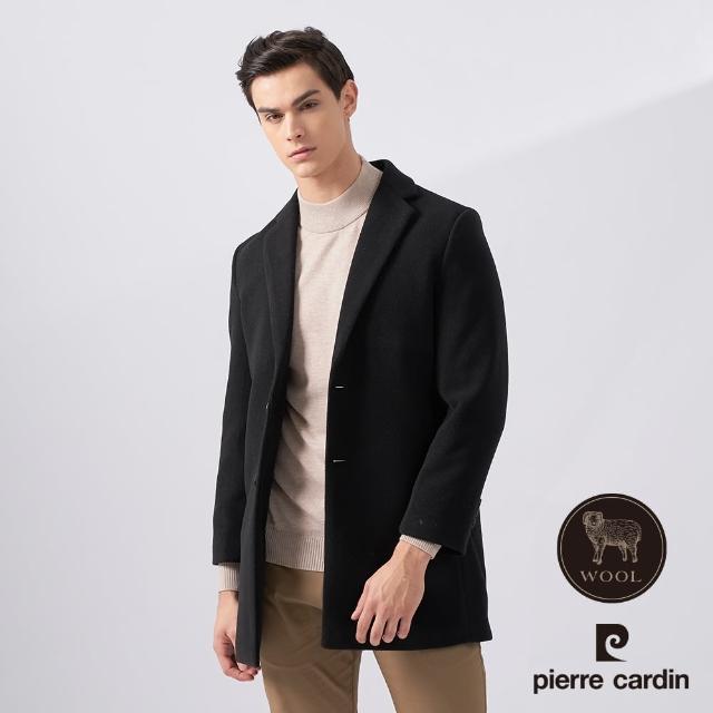 【pierre cardin 皮爾卡登】商務休閒 男款  中長版羊毛毛呢大衣-黑色(5225773-99)