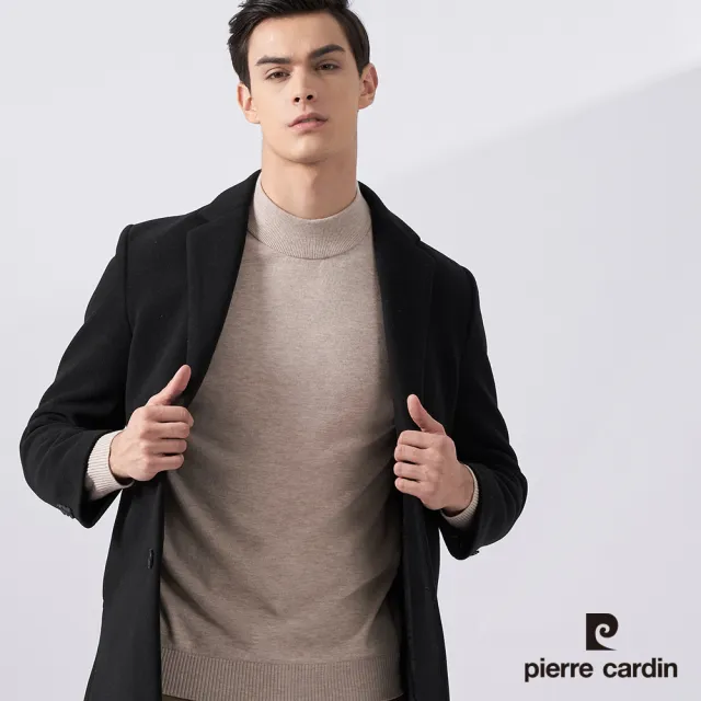 【pierre cardin 皮爾卡登】商務休閒 男款  中長版羊毛毛呢大衣-黑色(5225773-99)