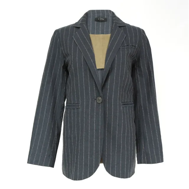 【ICHE 衣哲】Cop.Copine 法國原裝進口法式簡約直條紋挺版百搭西裝外套-藏藍