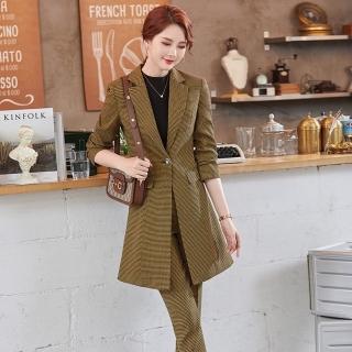 【米蘭精品】現貨+預購 西裝套裝兩件套(千鳥紋風衣外套長褲女職業西裝4色74ct19)